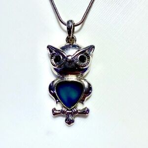 🧚🏻‍♀️ Mood Reactive Color Changing Silver Owl Pendant Necklace